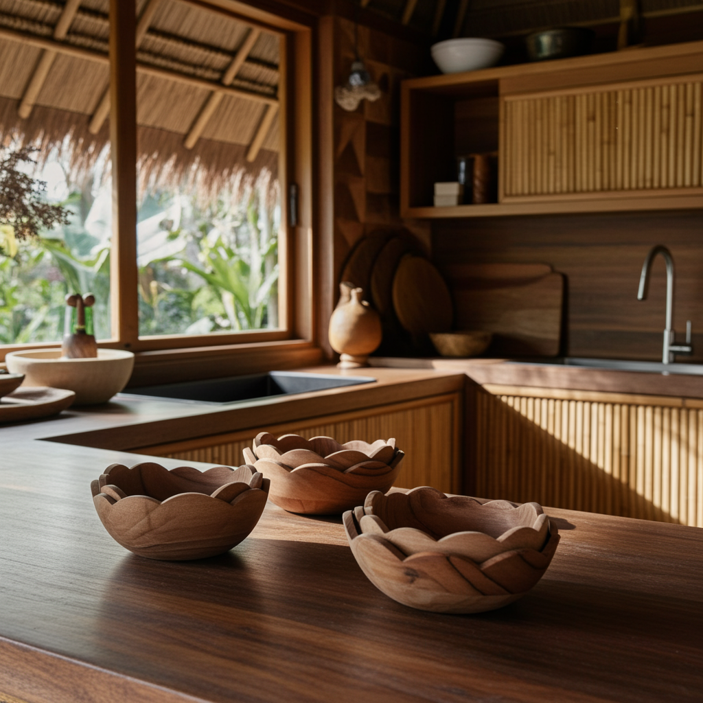Nested set of hand-carved wooden bowls