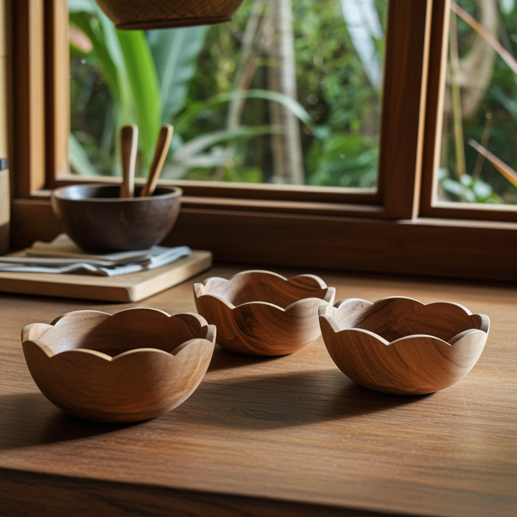 Nested set of hand-carved wooden bowls