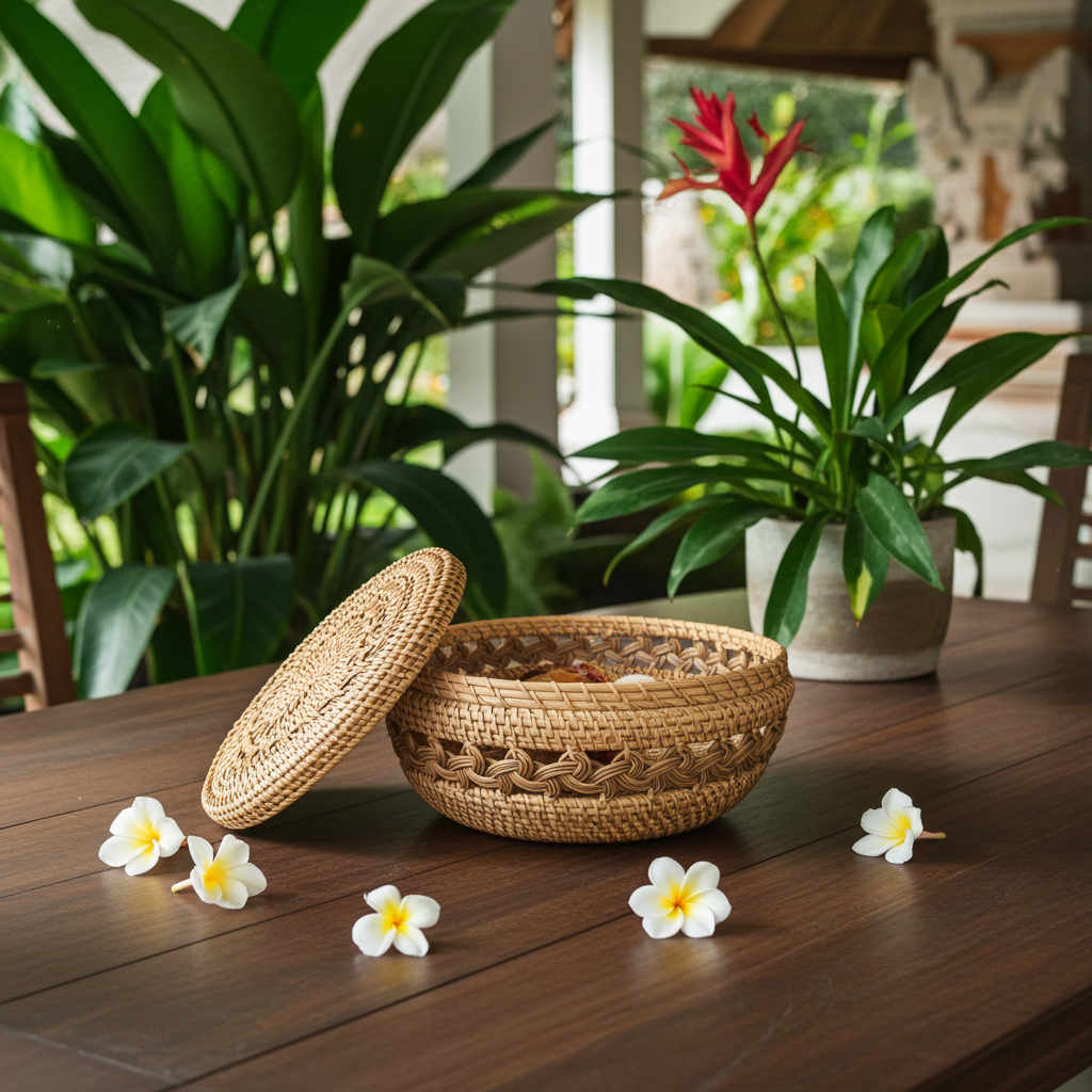 Rattan bowl with lid. Model Bunga