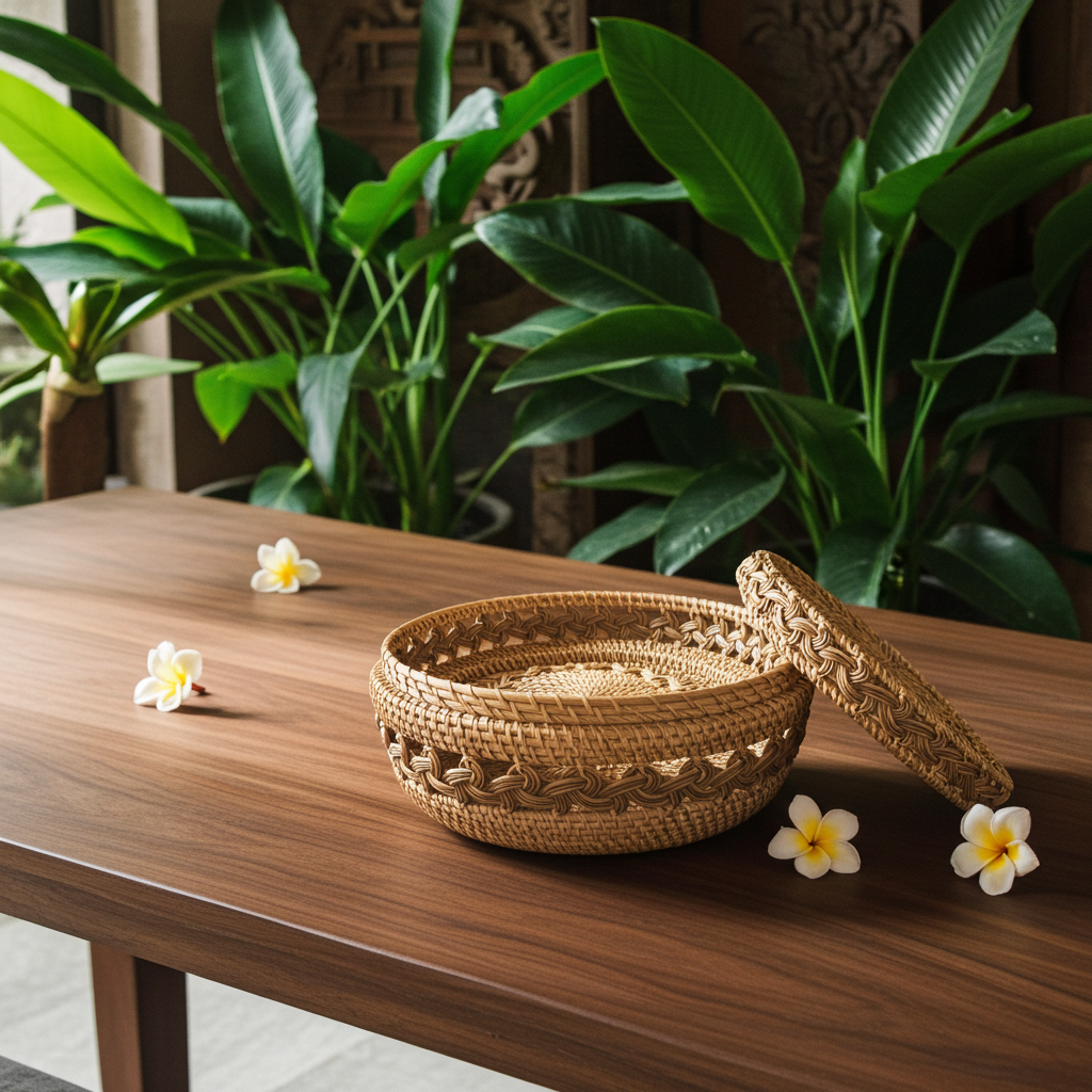 Rattan bowl with lid. Model Bunga