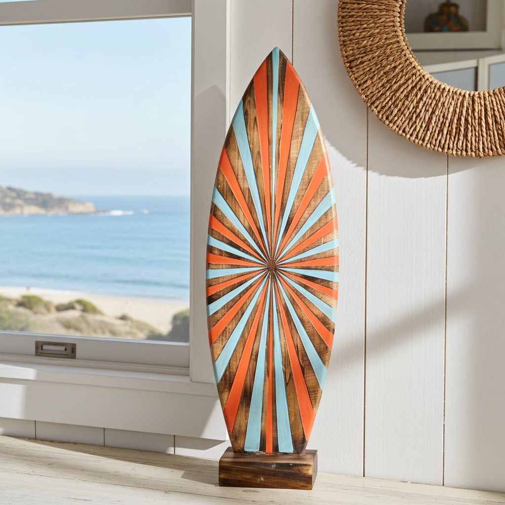 Tabla de surf de madera tallada a mano. Modelo Multicolor.