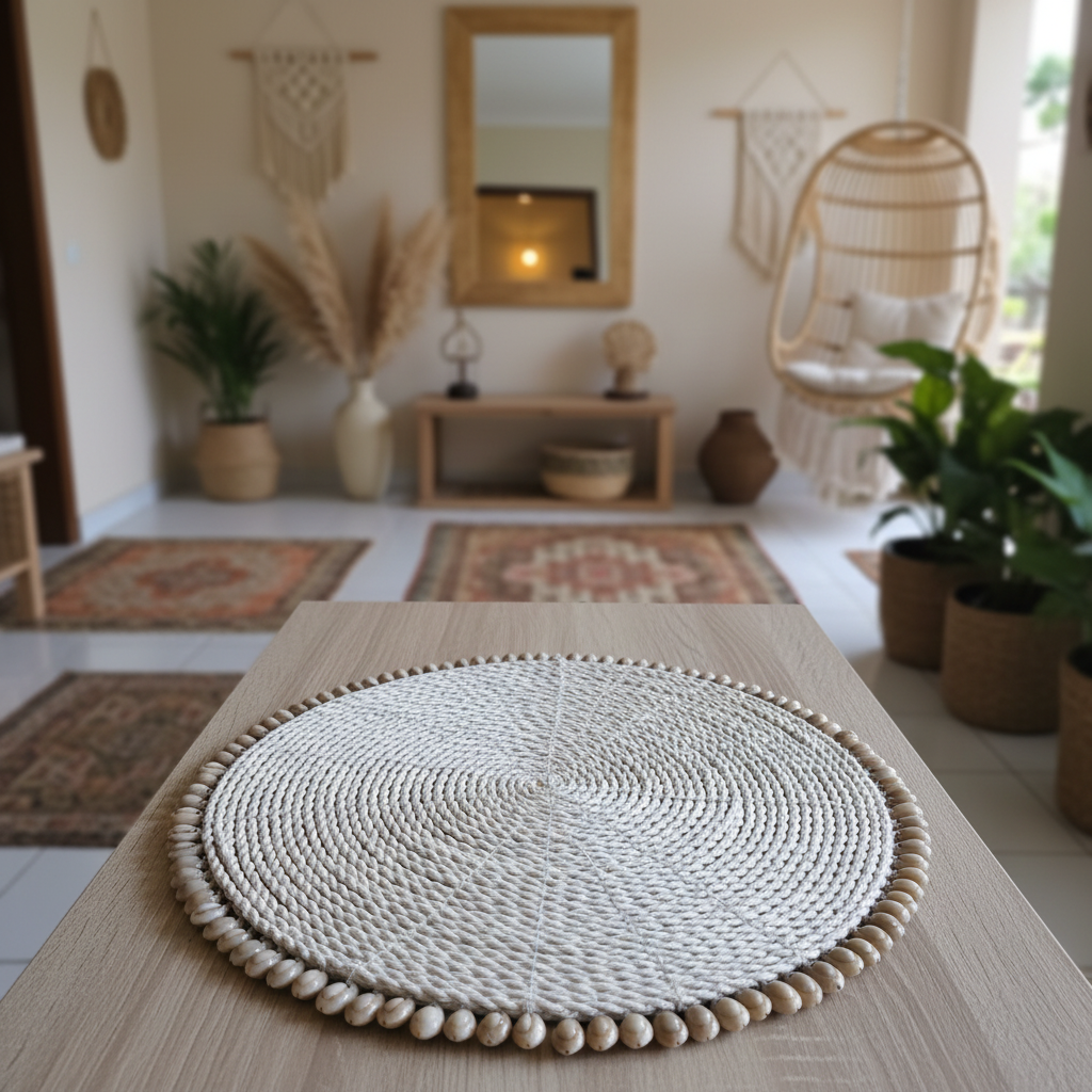 Round Raffia Shell Table Mat Model Wagmab