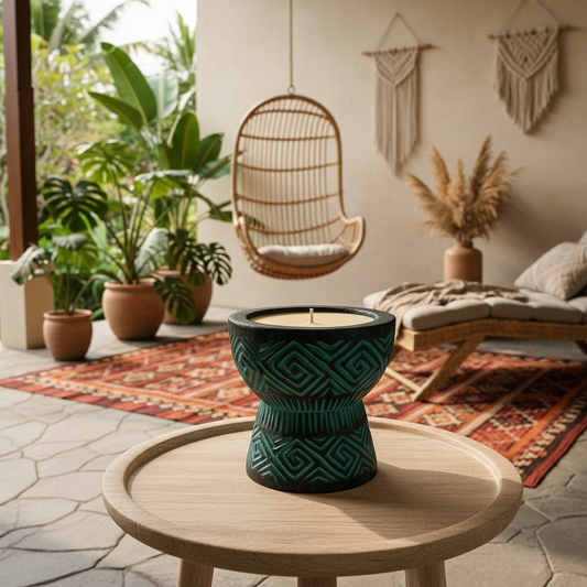 Carved Tribal Hourglass Candle Holder Model Binongko