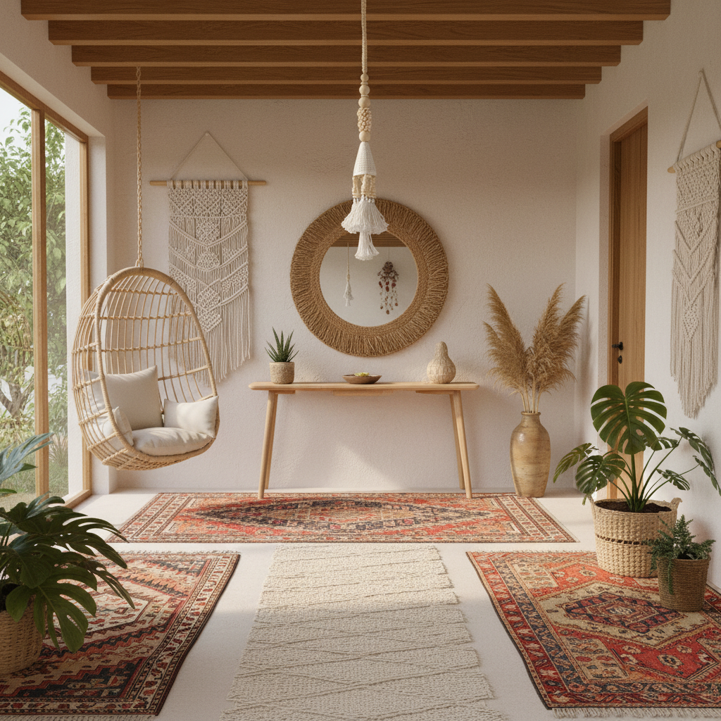 Adorno colgante de macramé bohemio con cuentas modelo Wokam