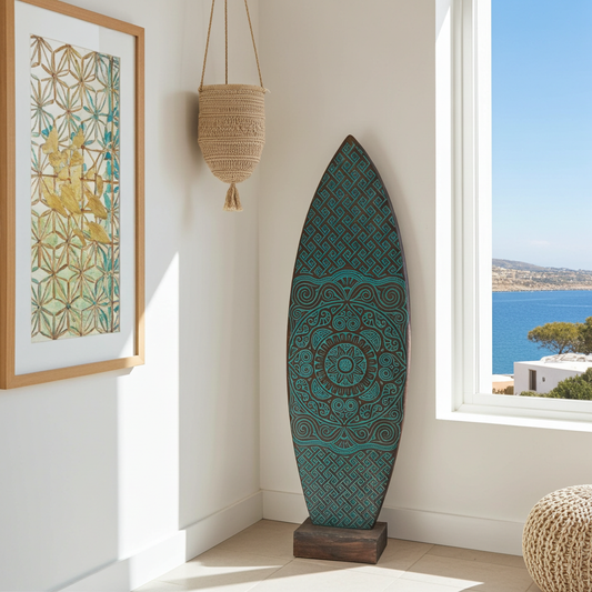 Hand-carved wooden surfboard decoration. Model Green Color