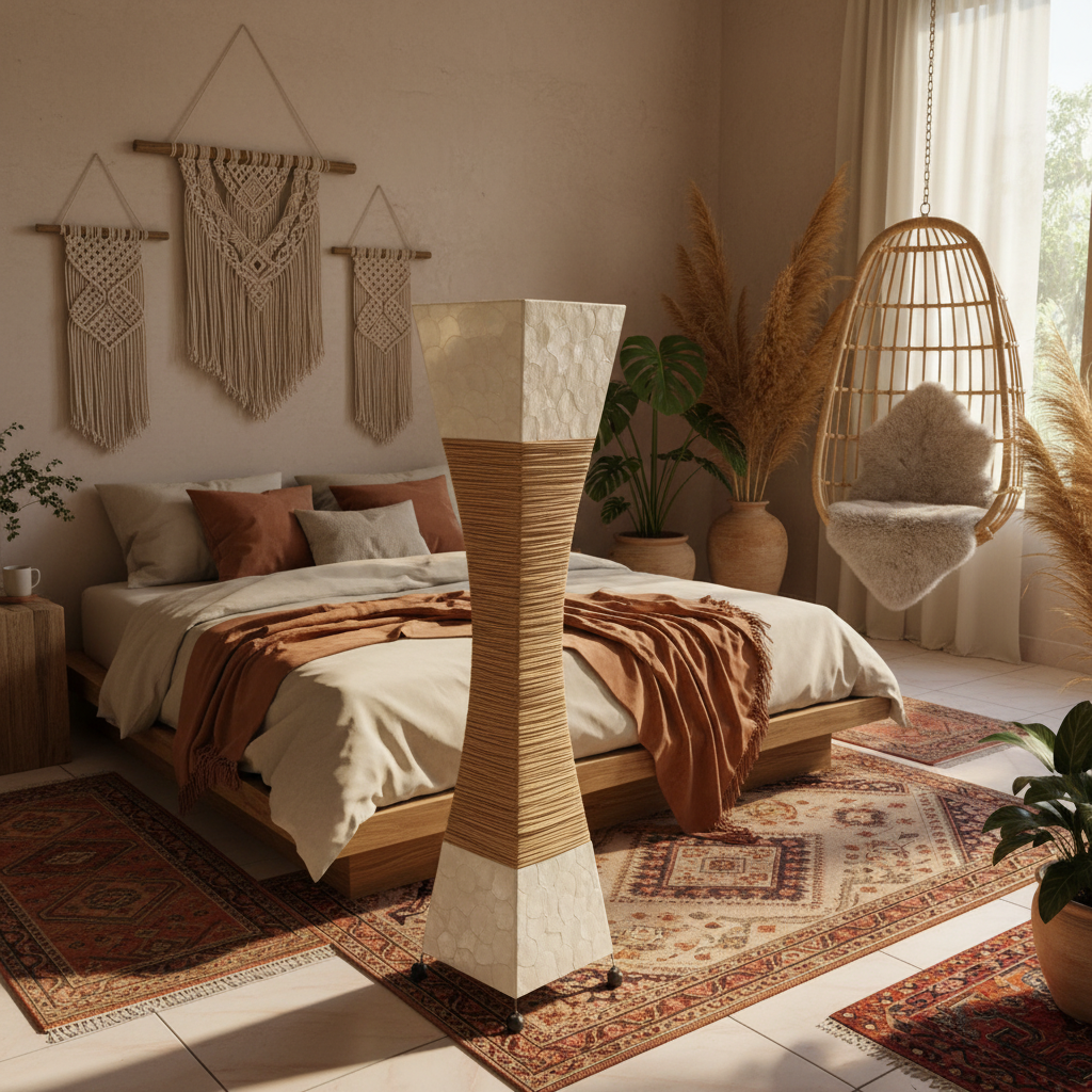 Candeeiro de Pé Rattan e Conchas Modelo Urai