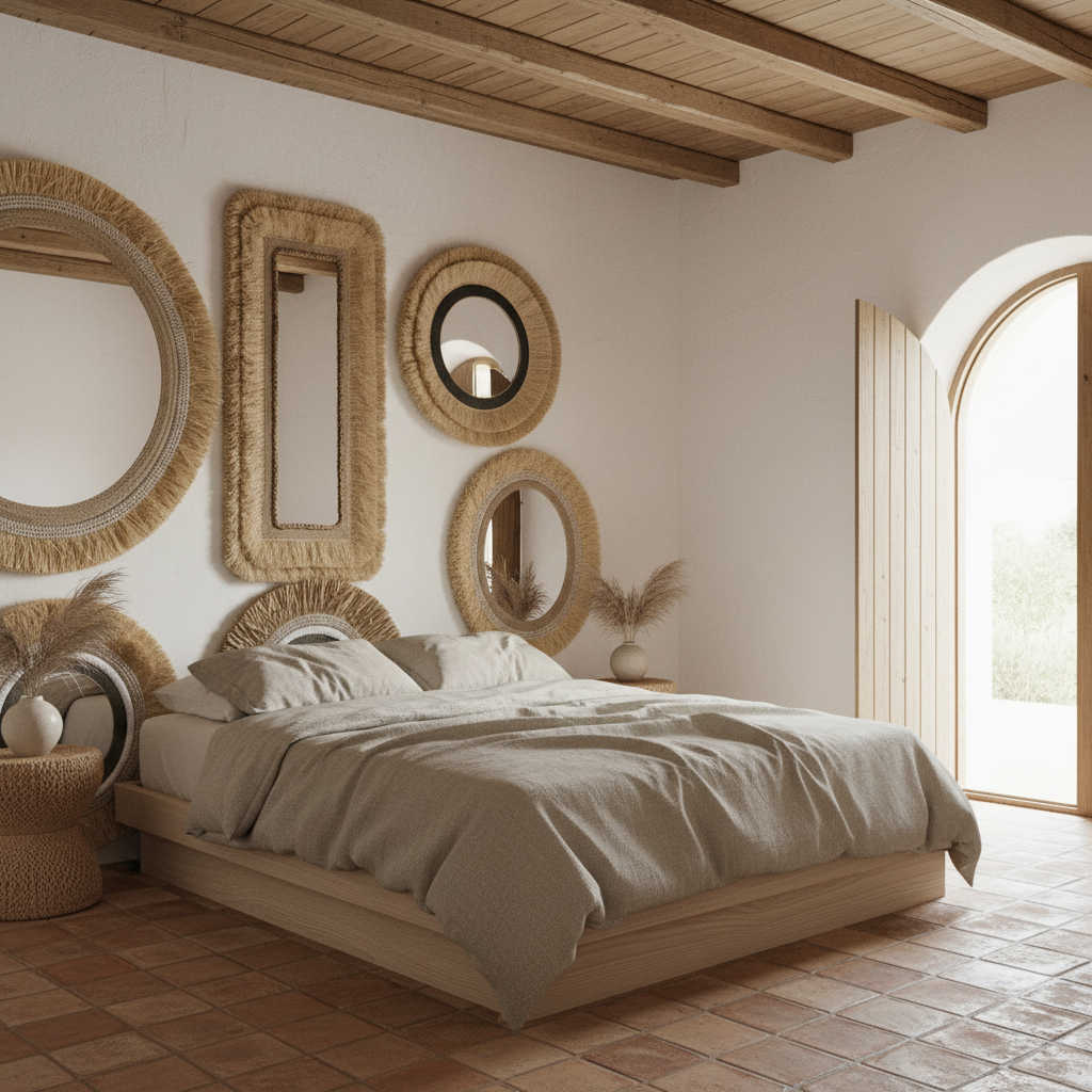 Rectangular Fringe Rattan Wall Mirror Model Bangkulu
