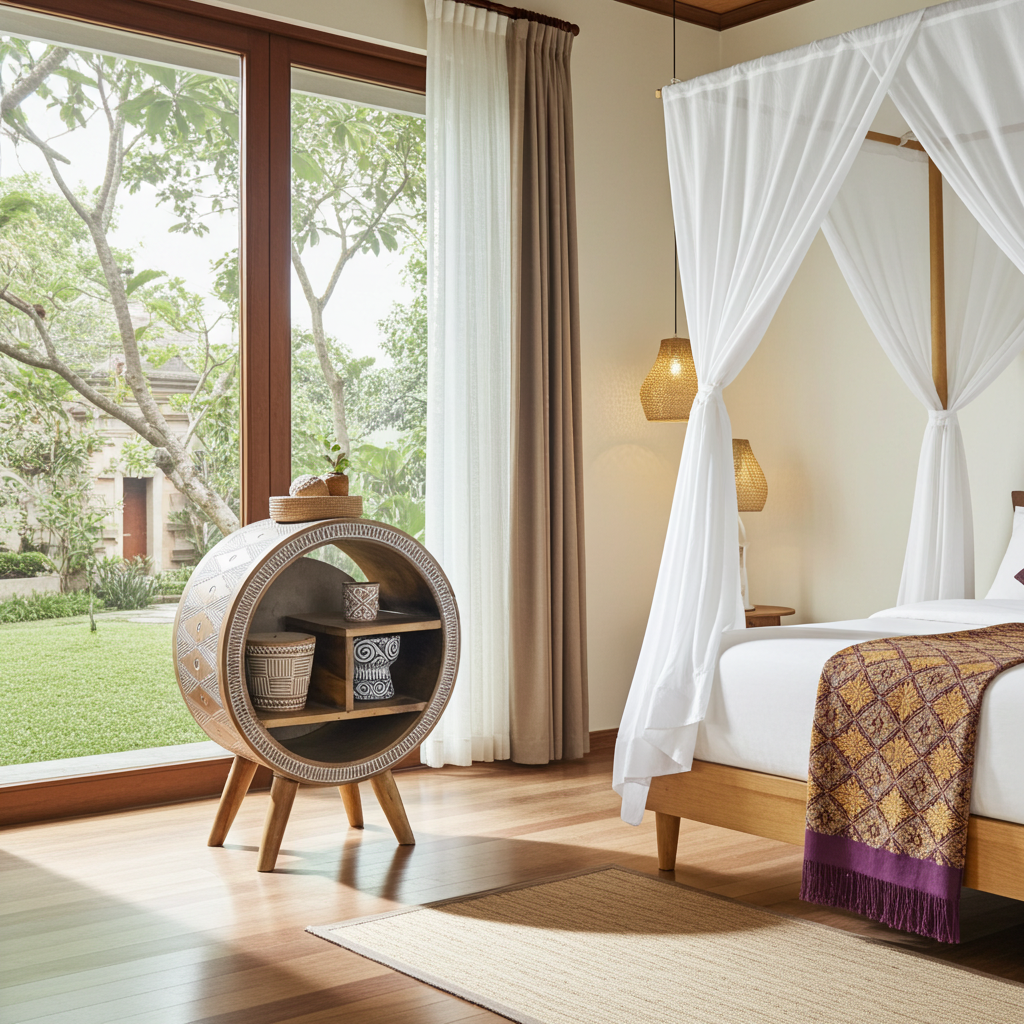 Circle cabinet with handcarving