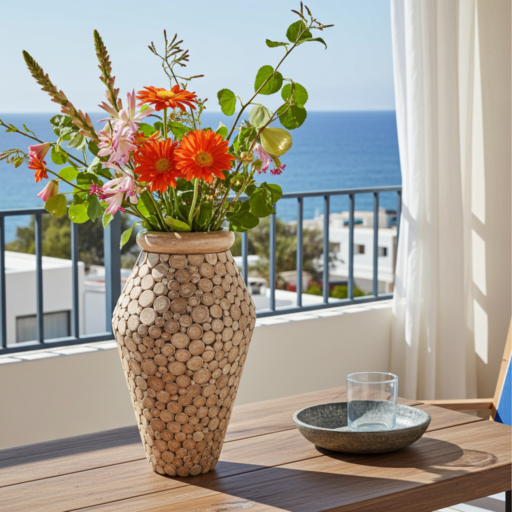 Bamboo wood slice floor vase. Model Mengiris