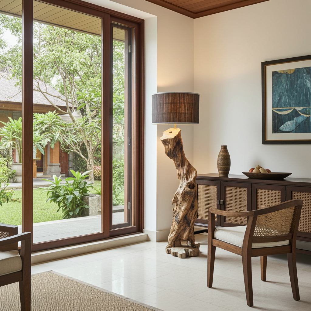 Candeeiro de pé em tronco de árvore natural, modelo Pohon.