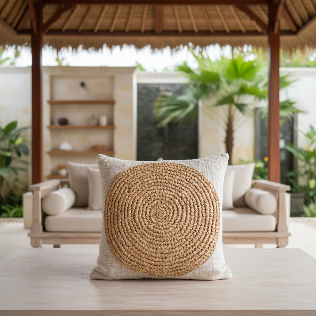 Funda de cojín de algodón Seagrass Circle modelo Yensawai