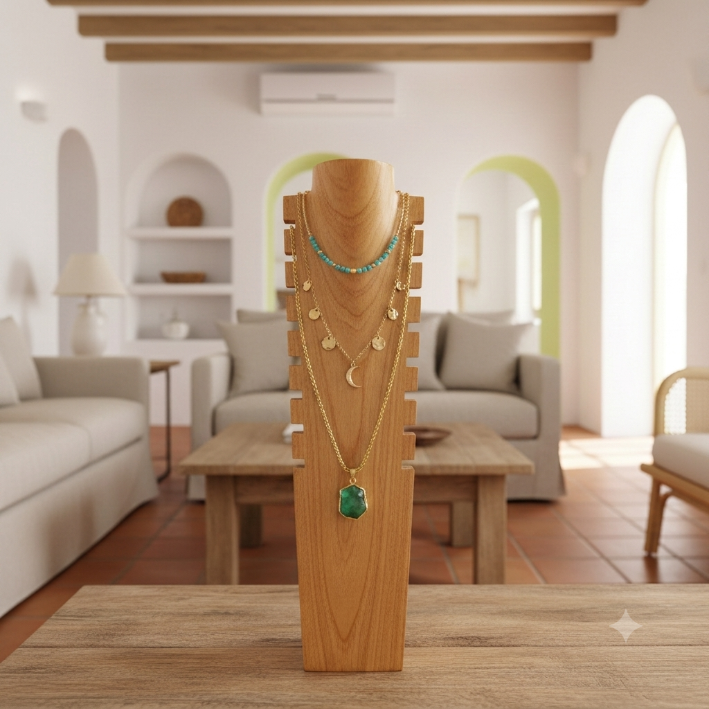 Carved Wood Necklace Display Stand Model Bedil