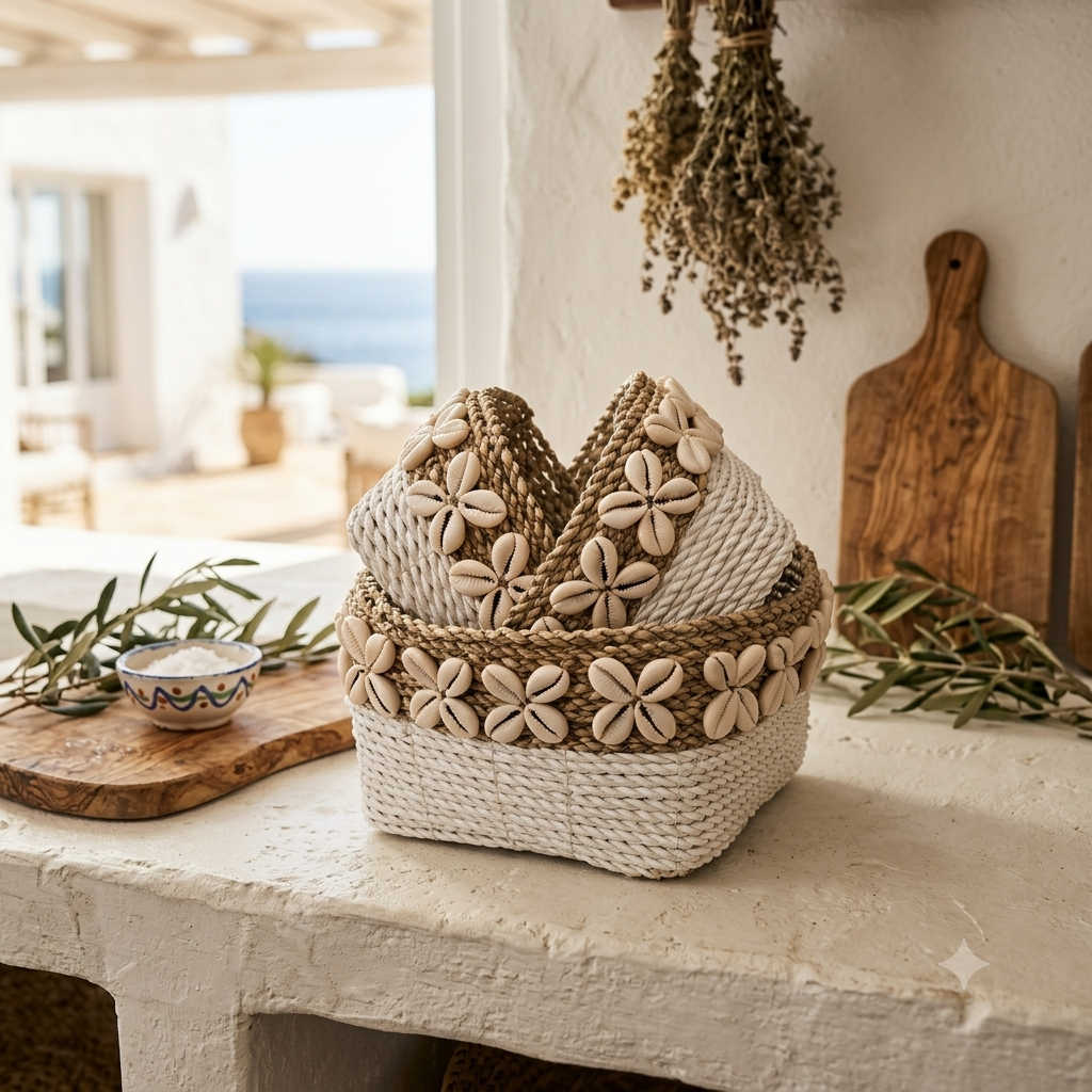 Seagrass Shell Basket Set of Three Model Sangalaki