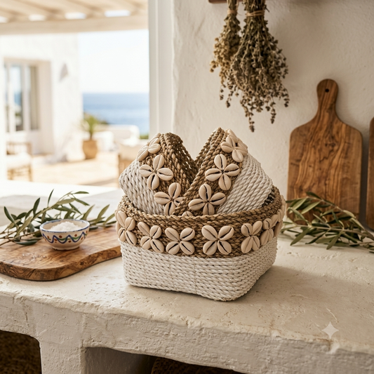 Seagrass Shell Basket Set of Three Model Sangalaki