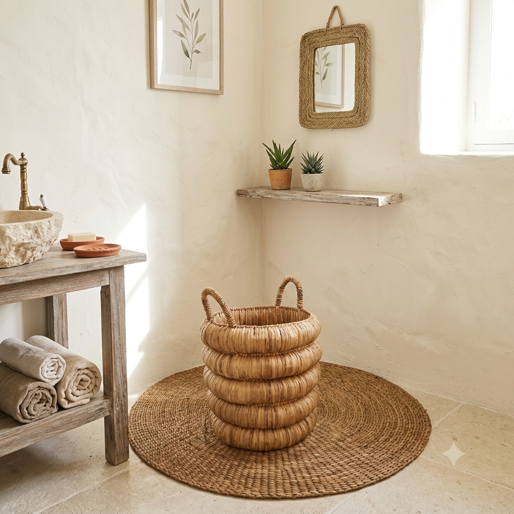 Cesta de almacenamiento gruesa de jacinto de agua trenzado Modelo Wofoh