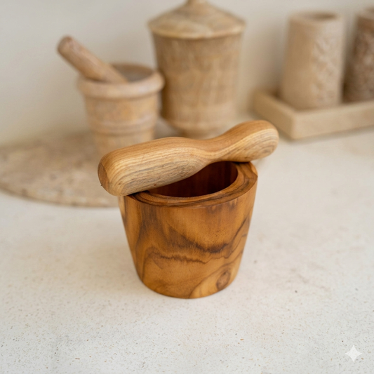 Wooden mortar and pestle