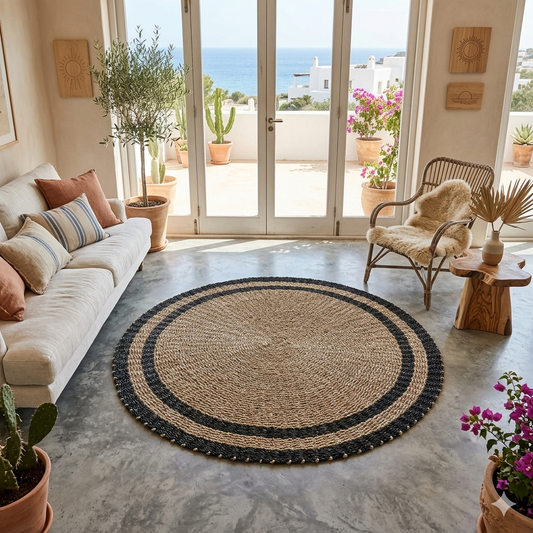 Alfombra redonda de algas marinas 120cm Modelo Hitam