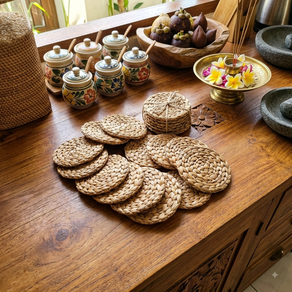 Round Woven Water Hyacinth Table Coaster Model Sukun
