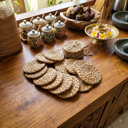 Round Woven Water Hyacinth Table Coaster Model Sukun