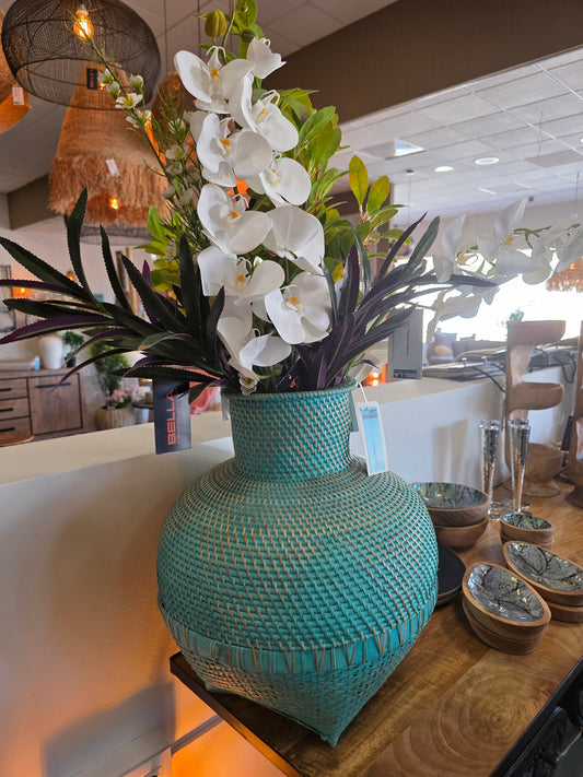 Rattan bamboo vase blue/green color