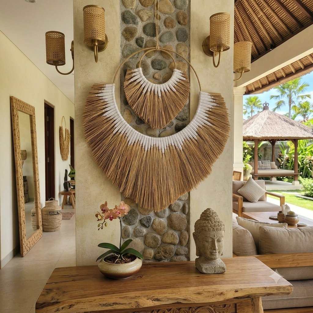 Boho Seagrass Fringe Hoop Wall Hanging Model Kera