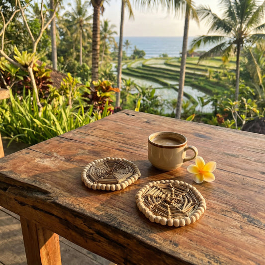Suporte para copos tecido à mão, modelo Bulbul