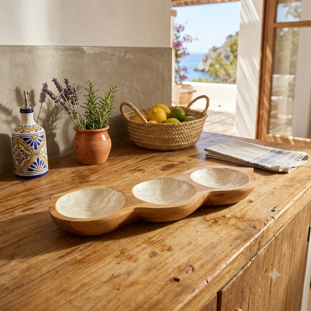 Wooden Serving Tray with Bowls Model Luang