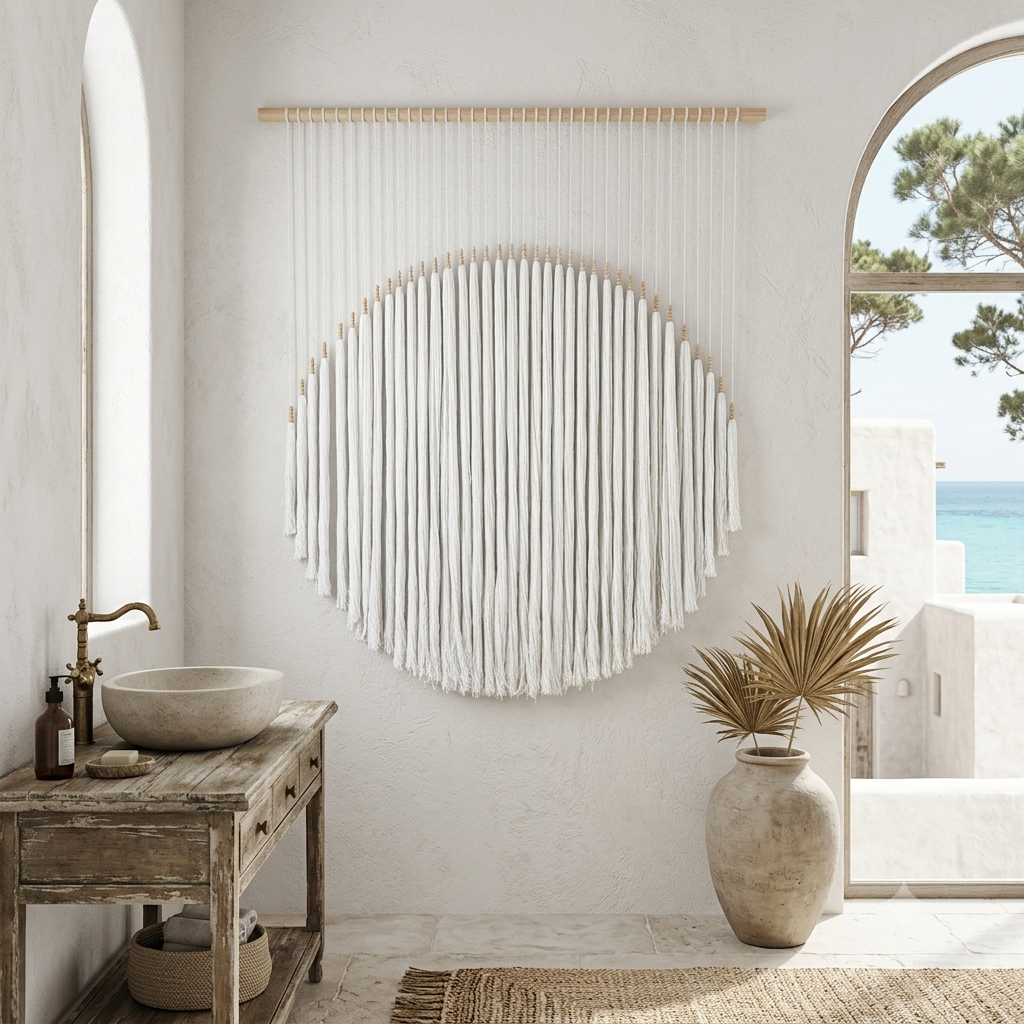 Tapiz redondo de macramé para pared modelo Kabung