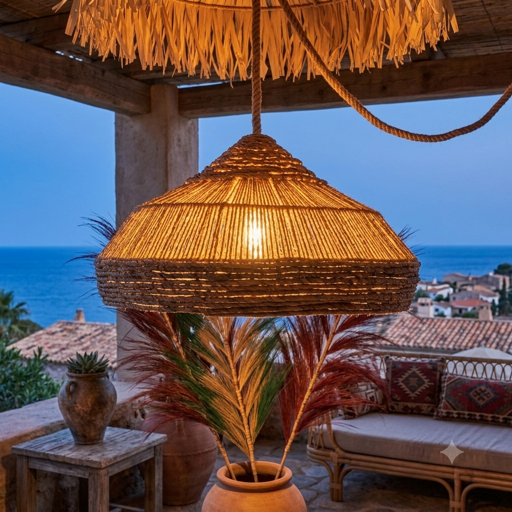 Large Woven Banana Leaf Pendant Light Model Yeben