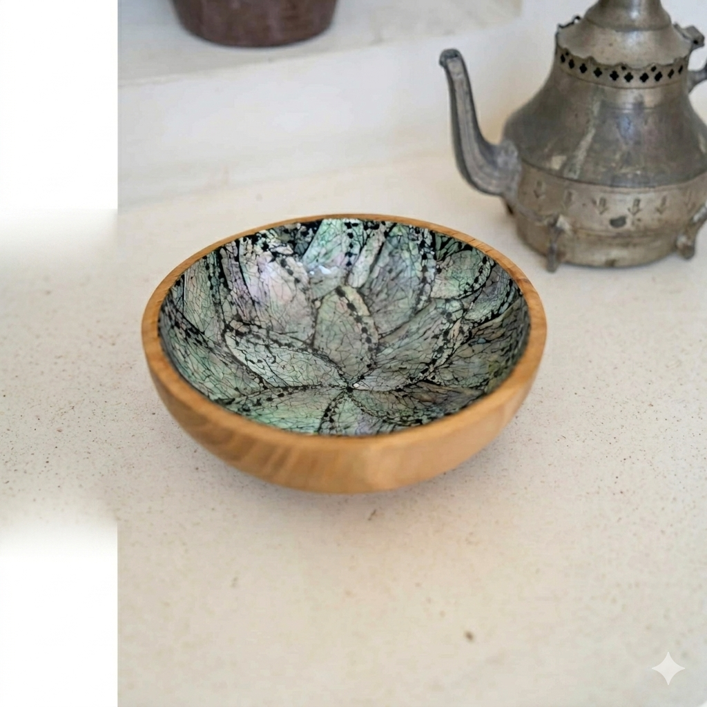 Wooden bowl with shell finish (large)