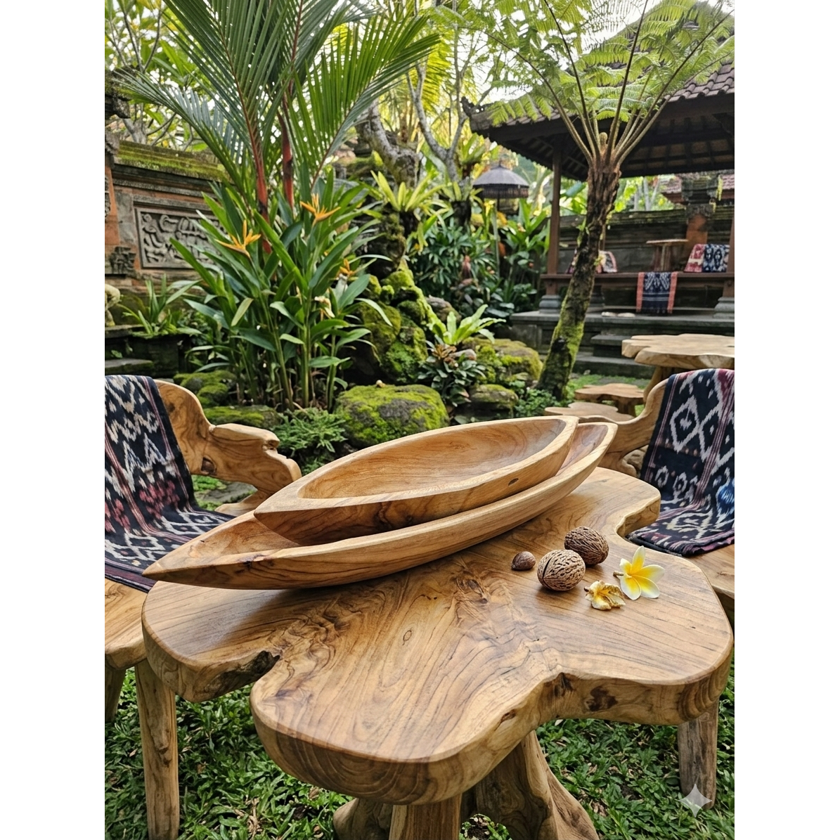 Juego de 2 cuencos de madera SUAR con forma de barco