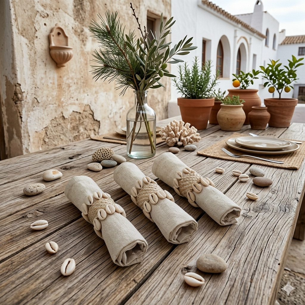 Bali shell napkin rings, Color white