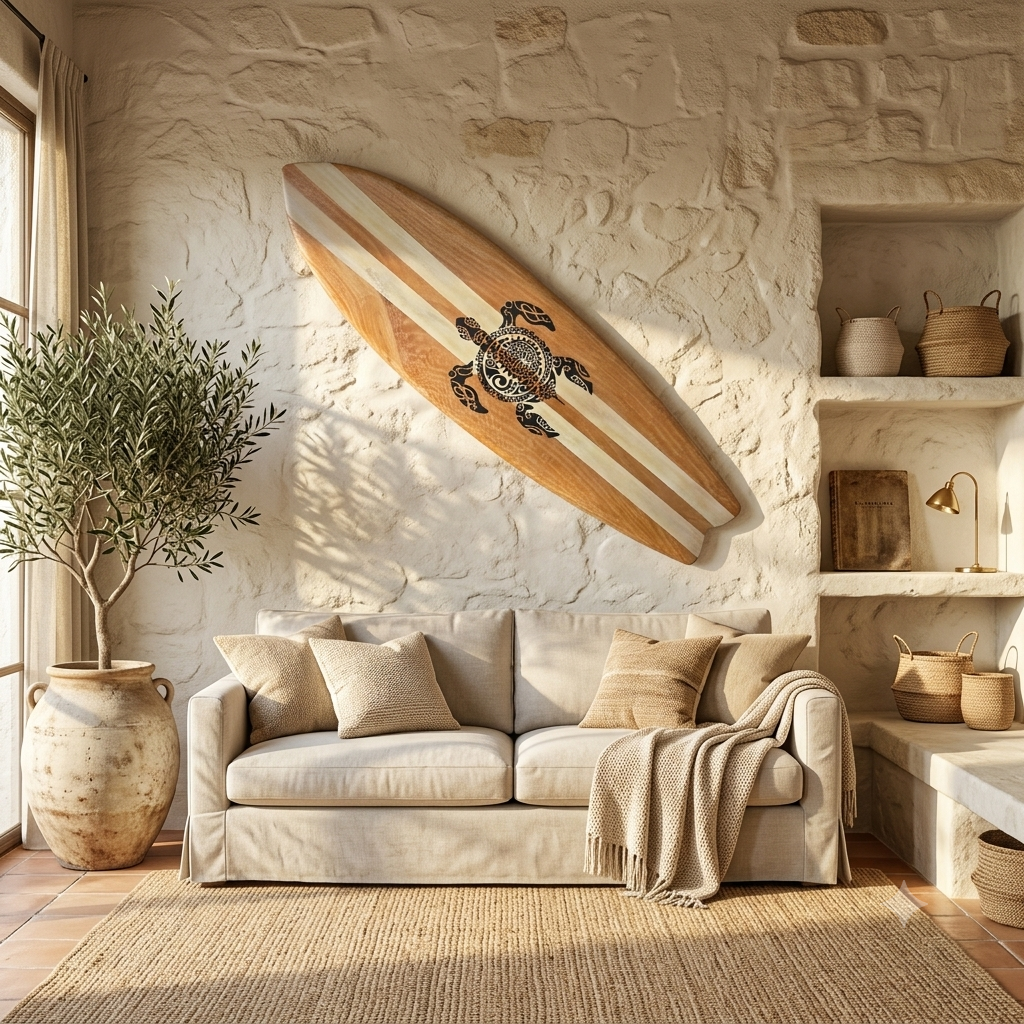 Arte de Pared Tabla de Surf de Madera Modelo Tortuga Durai