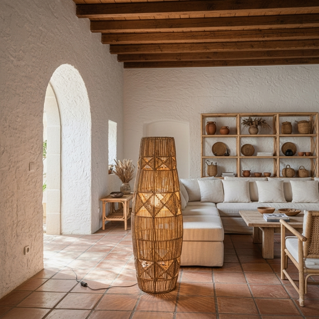 Tall Woven Rattan Floor Lamp Model Galang