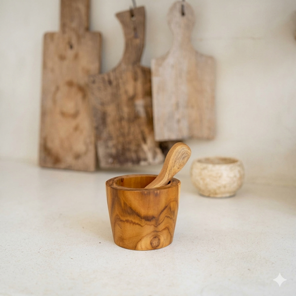 Wooden mortar and pestle