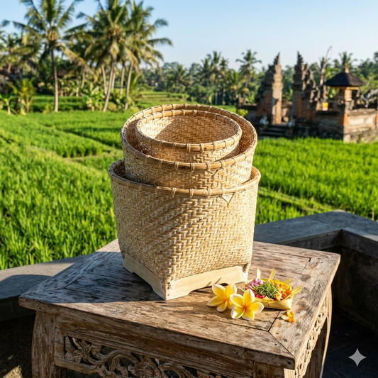 Juego de tres cestas de ratán. Modelo Miangas