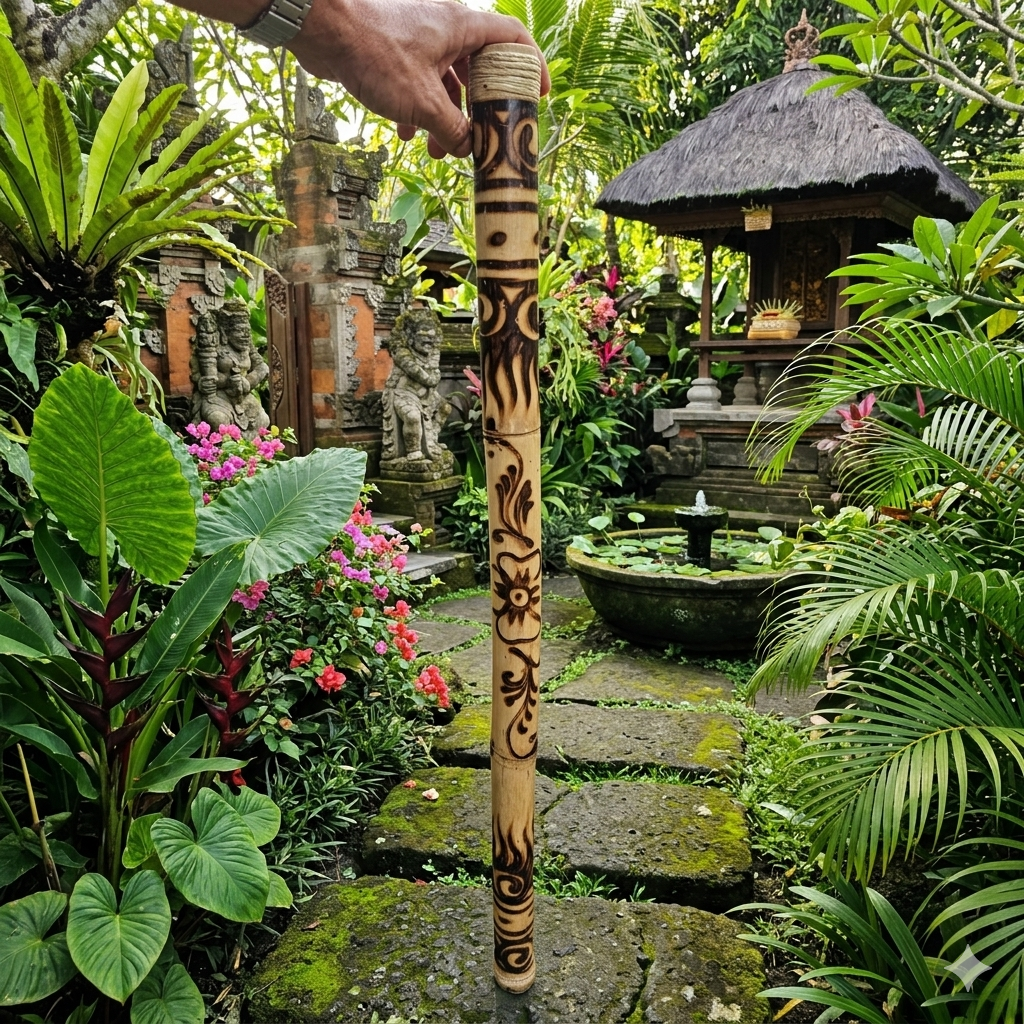 Pipa de lluvia de bambú decorada