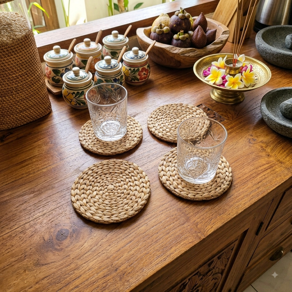 Round Woven Water Hyacinth Table Coaster Model Sukun