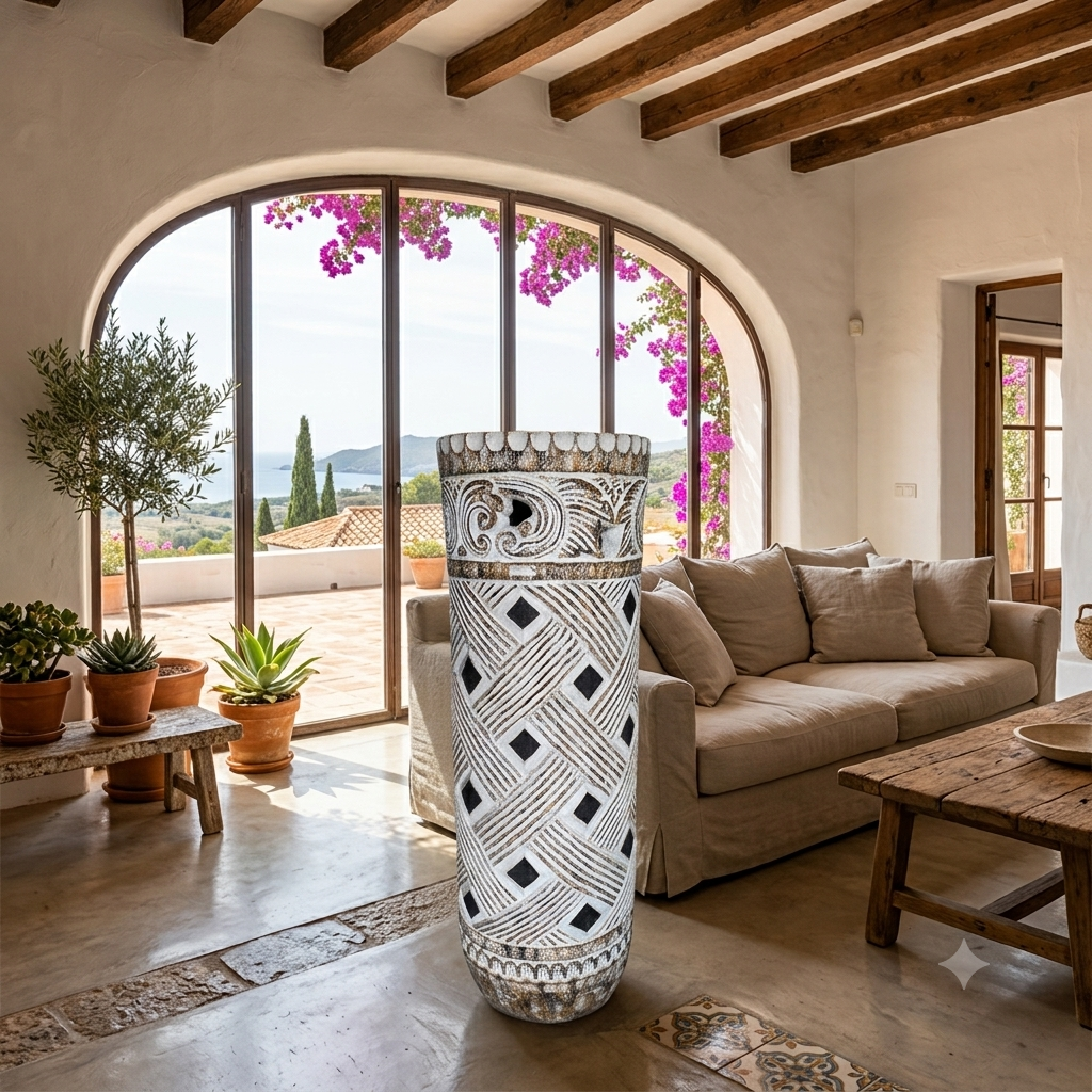 120cm Carved Tribal Cylinder Vase Model Wundi