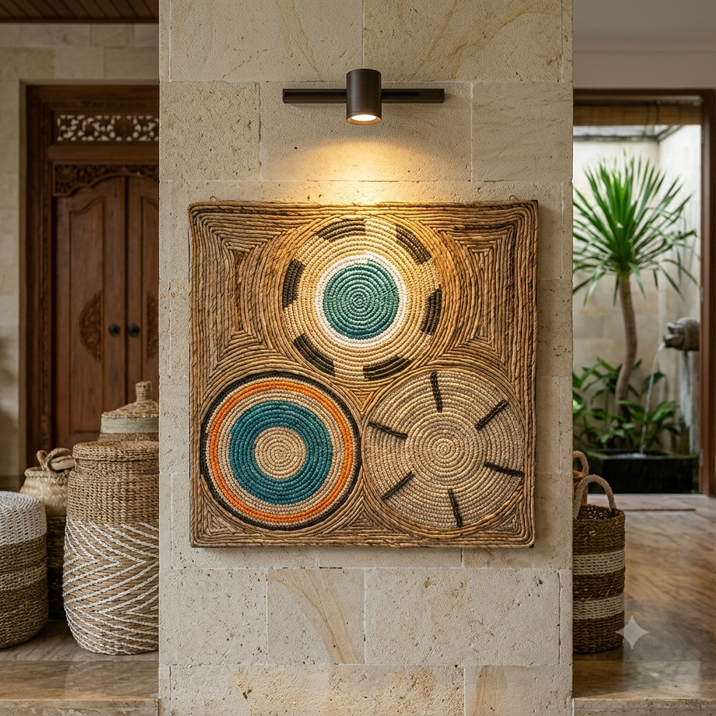 Woven Seagrass Circle Pattern Wall Art Model Bidadari Komodo