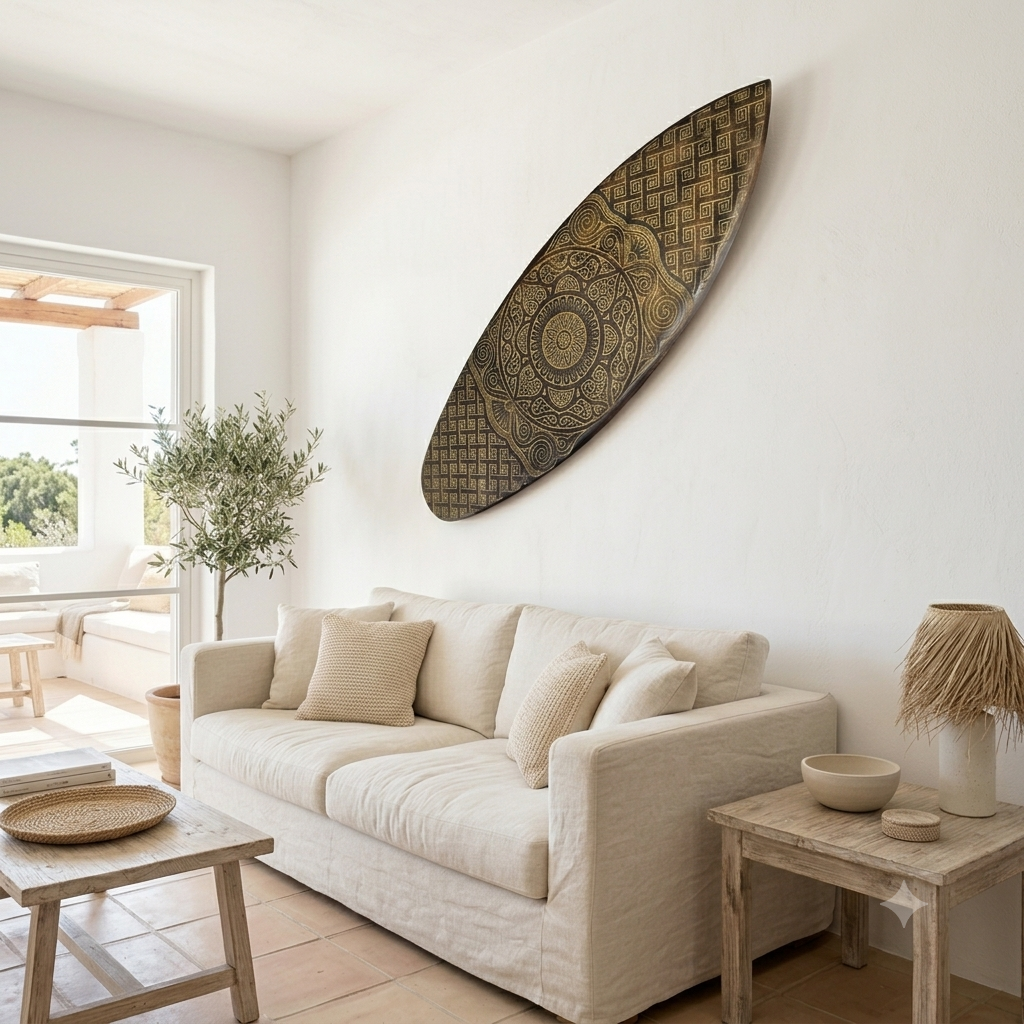 Carved Mandala Wooden Surfboard Wall Art Model Matak