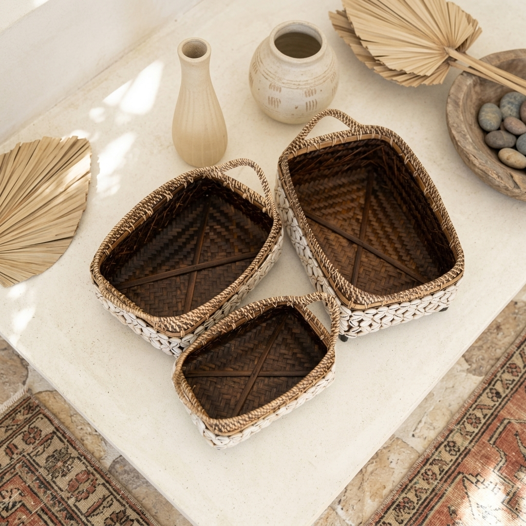 Baskets with shell finish, Model Bandar, Set of 3