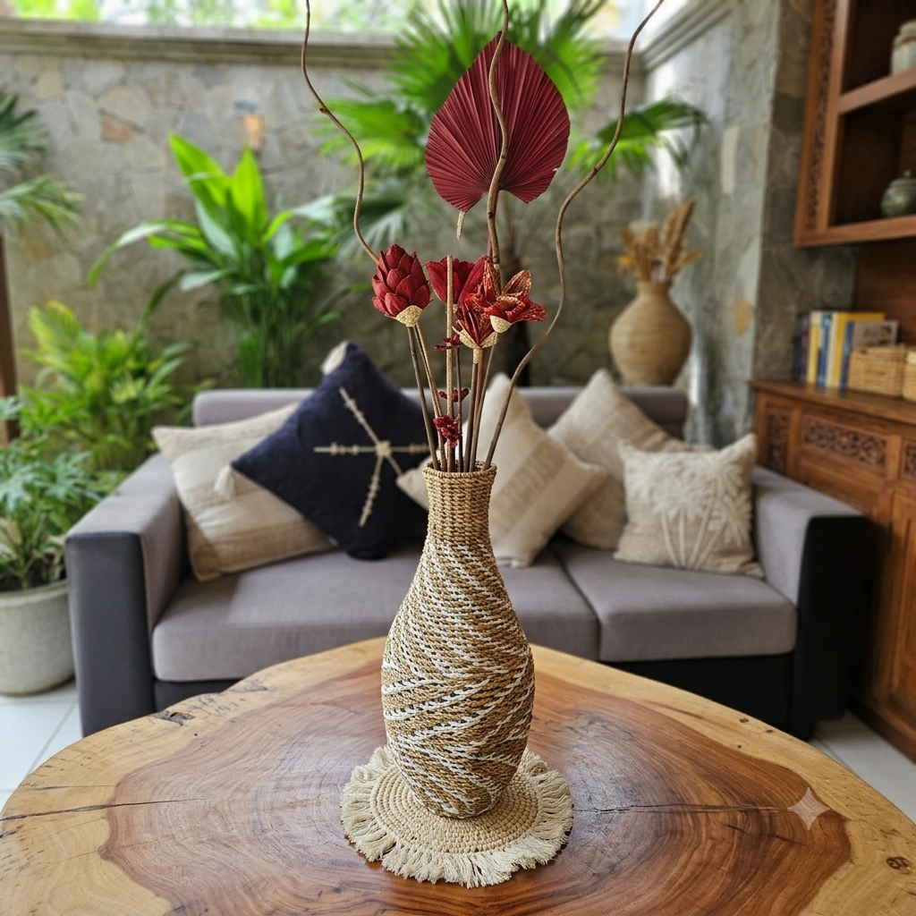 Woven Seagrass Water Hyacinth Tall Vase Model Rempang