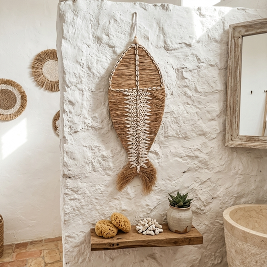 Macramé Concha Búzio para Pendurar na Parede Modelo Gebe