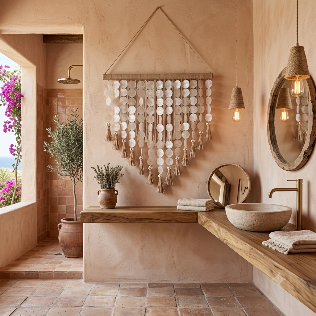 Modelo de colgante de pared con borlas de conchas de Capiz Ular