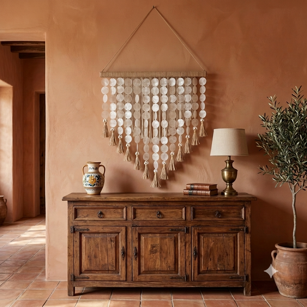 Modelo de colgante de pared con borlas de conchas de Capiz Ular