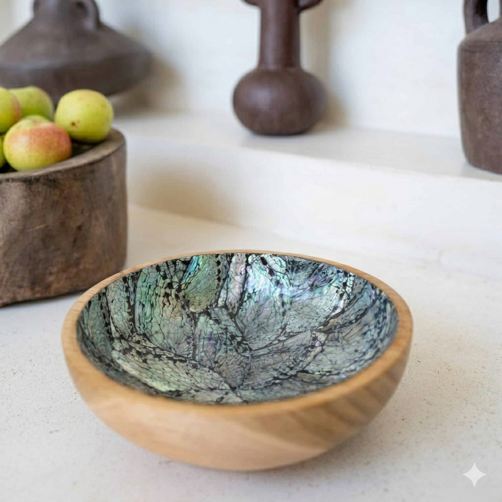 Wooden bowl with shell finish (large)