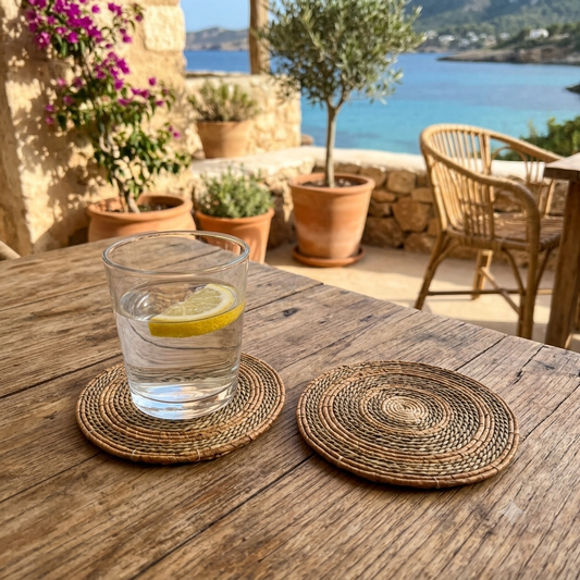 Round Woven Coaster Set Natural Fiber Model Katang