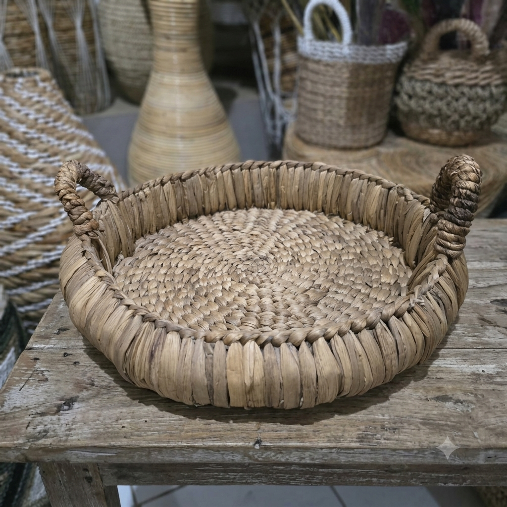 Round Woven Rattan Decorative Tray Model Opak