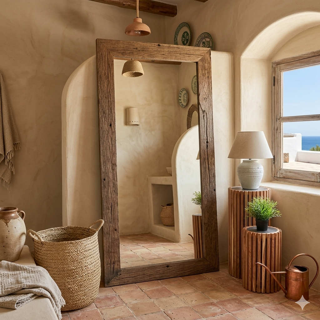 Espejo rústico en marco de madera 180cm, Modelo Rebo